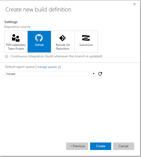 Adding Github to the build definition
