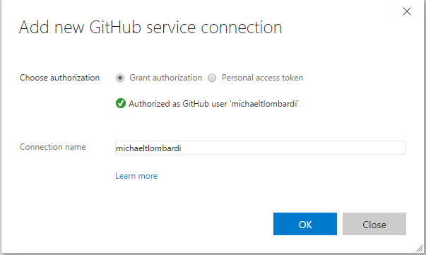 Authenticated Github Service Endpoint in VSTS