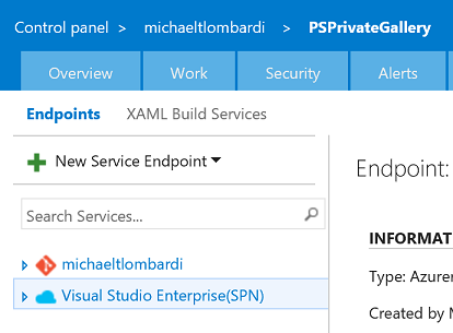 Seeing the AzureRM Service Endpoint in VSTS